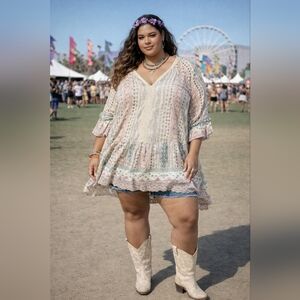 Long Elegant Legs LEL Tall 18/2X Bohemian Print Tunic Top V-Neck Bell Sleeve